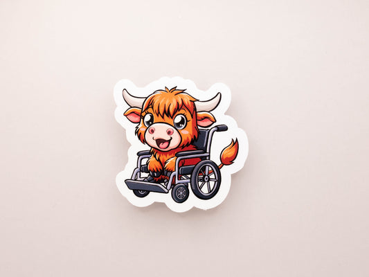 Highland Cow In Wheelchair Sticker