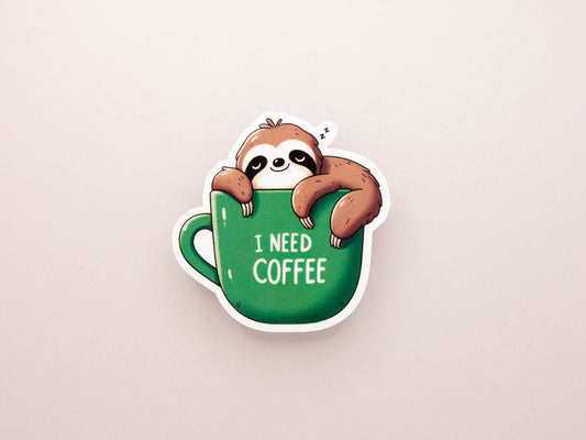 I Need Coffee Sloth Sticker