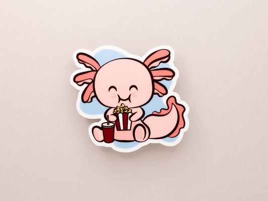 Axolotl Eating Popcorn Sticker